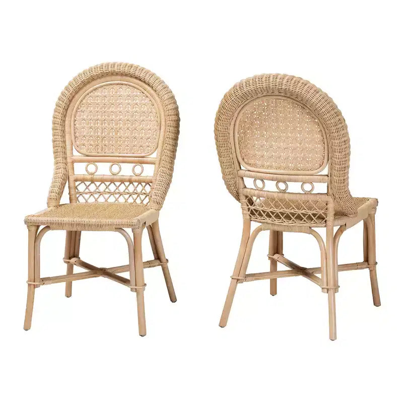 Set di 2 sedie da pranzo in rattan marrone naturale Jelita Modern Bohemian Bali & Pari