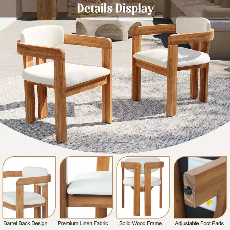 ModernLuxe Set da pranzo rotondo da esterno a 5 pezzi in legno di acacia, tavolo da 47" con 4 sedie a barilotto imbottite per giardino/patio/cortile