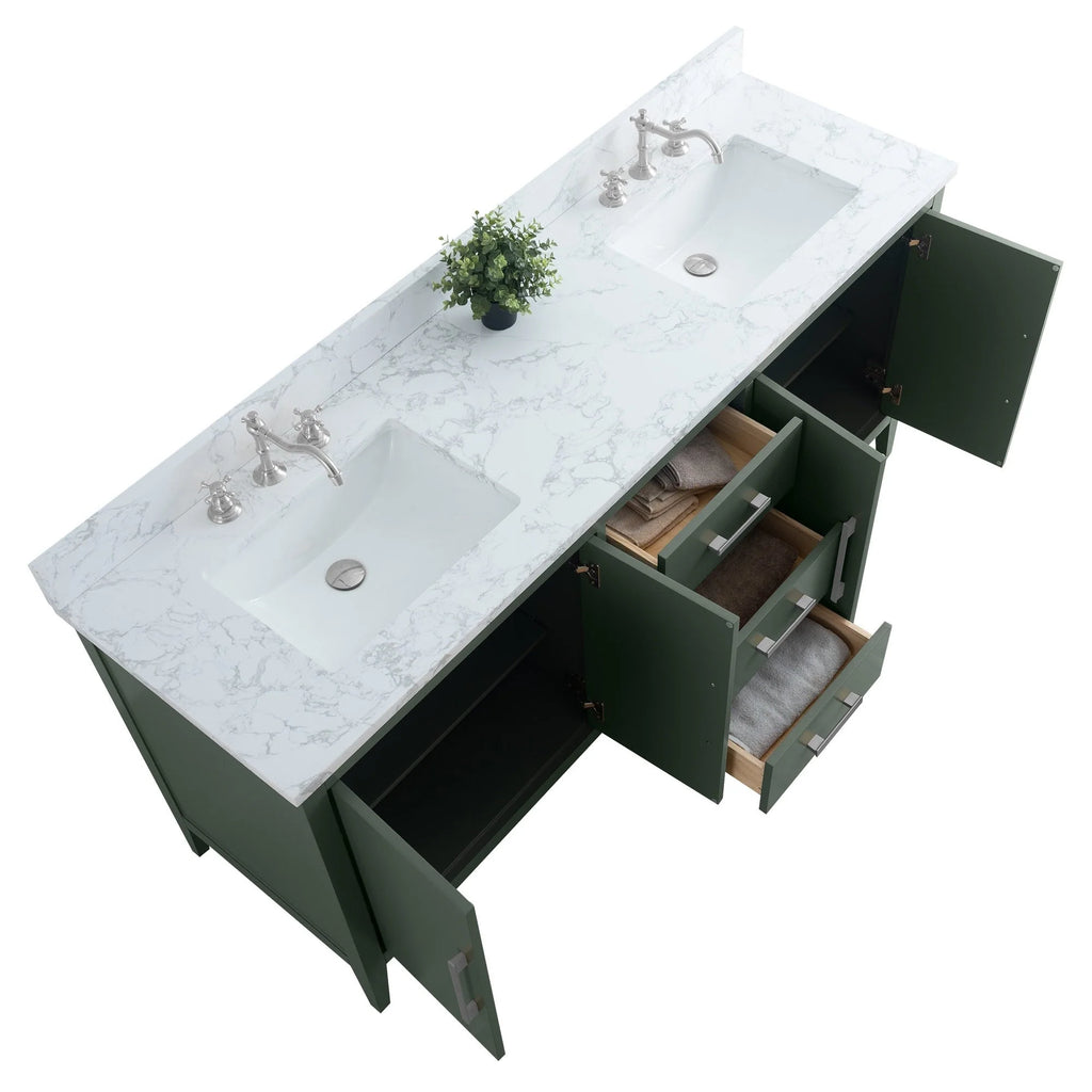 Mobile lavabo doppio Vanity Art 72 per bagno con piano in marmo composito