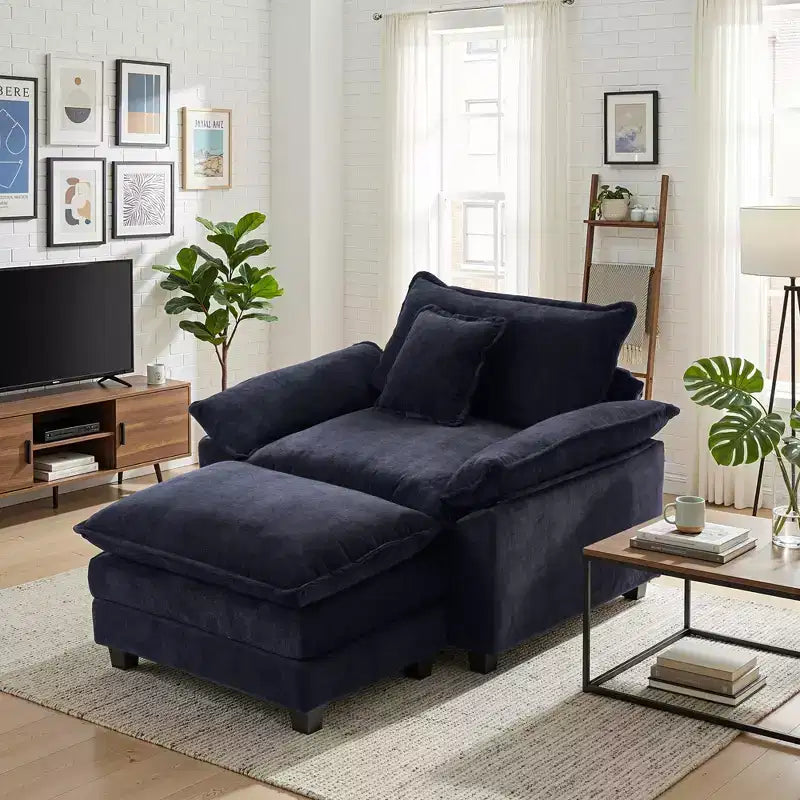 Fauteuil d'appoint surdimensionné en chenille EHMKNP avec pouf