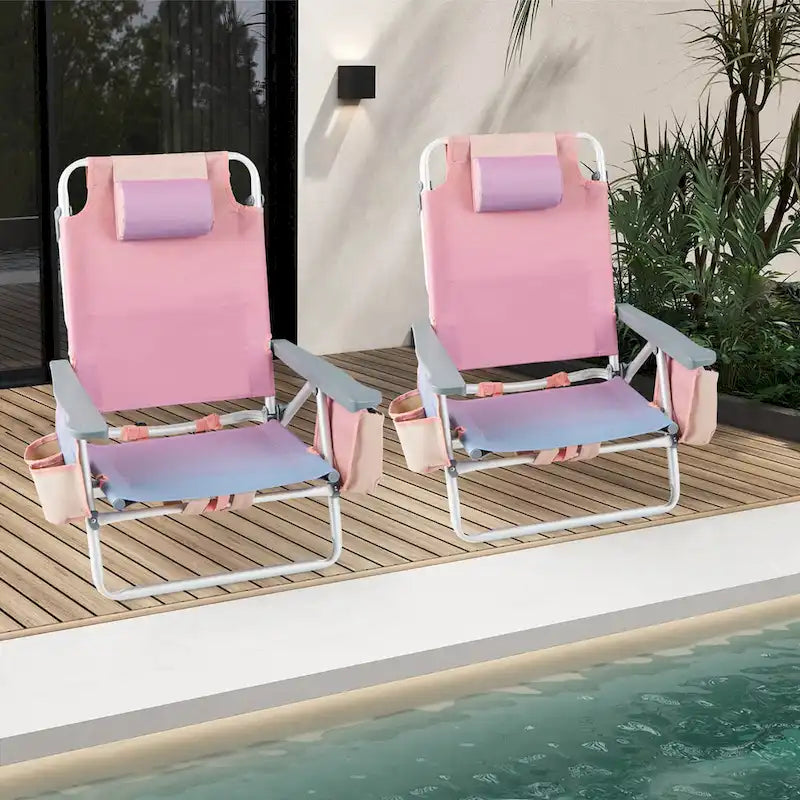 Costway Sedia Pieghevole da Spiaggia Zaino 4 Pezzi, 5 Posizioni per Esterno - Vedi Dettagli