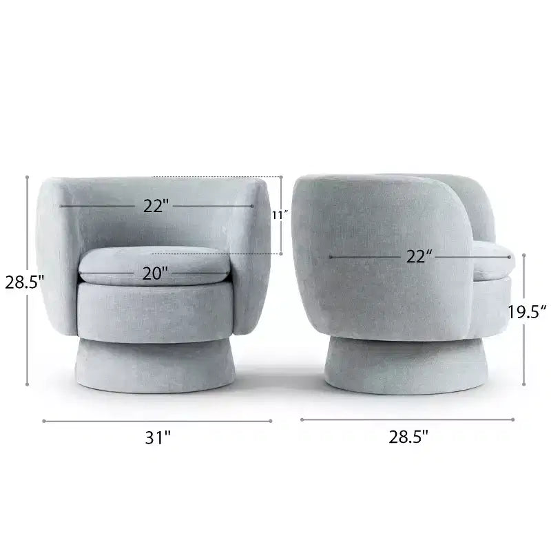 Set di 2 moderne poltrone girevoli a botte con tessuto imbottito, poltrona da salotto girevole a 360 gradi per soggiorno, camera da letto - Panipeachy
