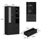 Armoire 2 portes avec miroir, tringle à vêtements et 2 tiroirs