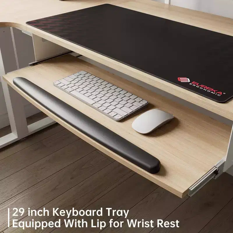 Bureau assis-debout en forme de L EUREKA ERGONOMIC 60x23 avec accessoires