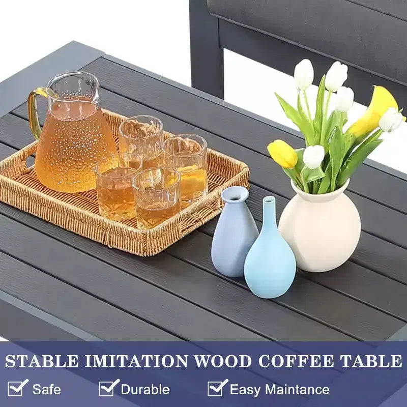 Set di mobili da giardino Heynemo in alluminio, set da salotto moderno da 4 pezzi con divano componibile e cuscini e tavolino da caffè per balcone