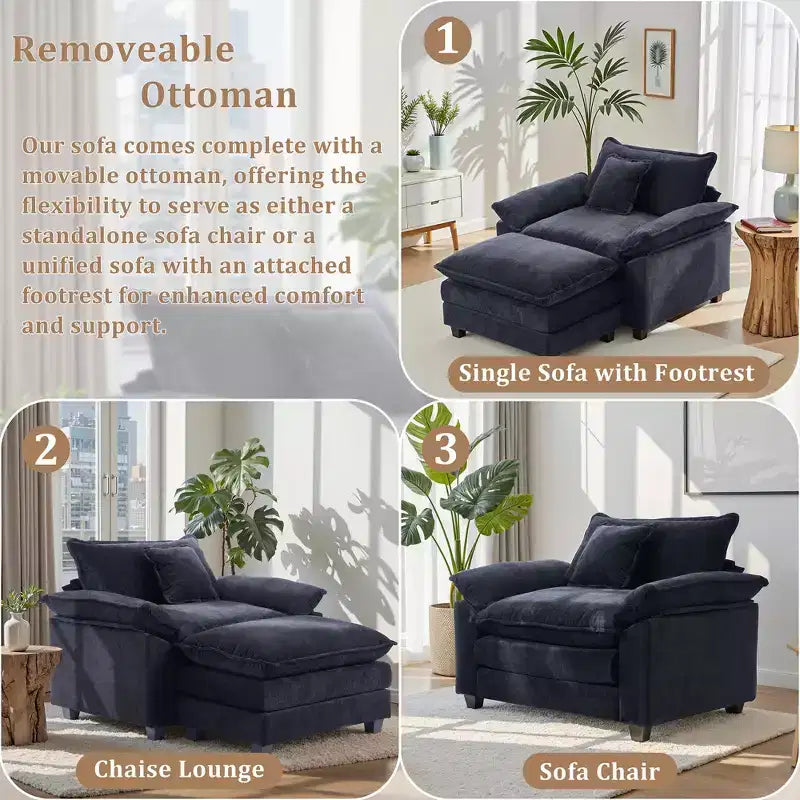 Fauteuil d'appoint surdimensionné en chenille EHMKNP avec pouf