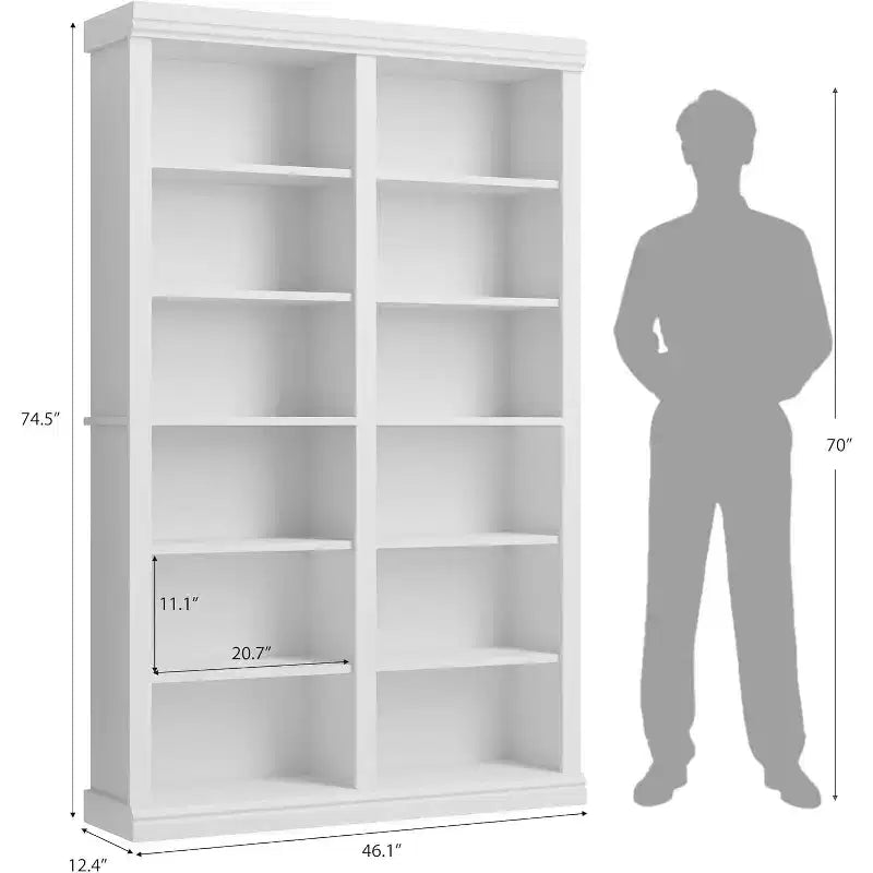 Étagère haute de 189 cm avec 2 rangées de rangement, étagère double largeur à 6 niveaux, bibliothèque autoportante spacieuse pour salon, bureau, bibliothèque