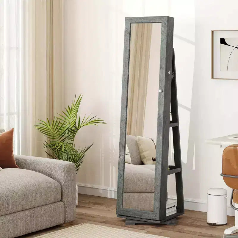 Costway Armoire à bijoux rotative à 360° 2-en-1 Organiseur miroir verrouillable Blanc/Noir/Marron foncé/Gris/Bleu/Rose/Violet/Gris foncé