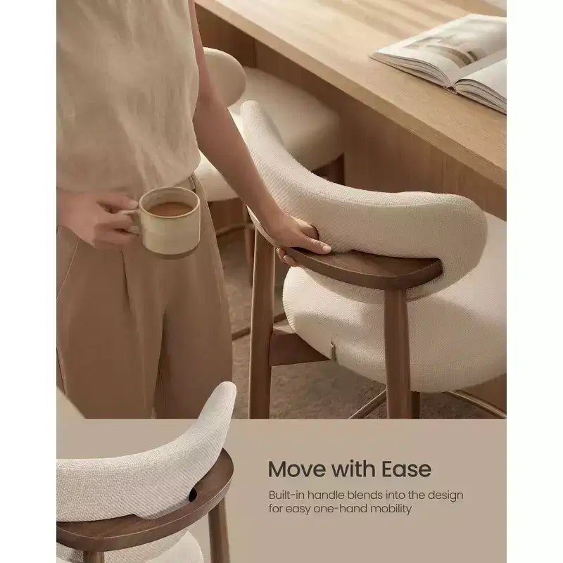 VASAGLE Set di 2 Sgabelli da Bar in Legno, Sgabelli da Bancone Imbottiti con Gambe in Legno Massello, Schienale Ergonomico, Tessuto Effetto Lino, Cappuccino