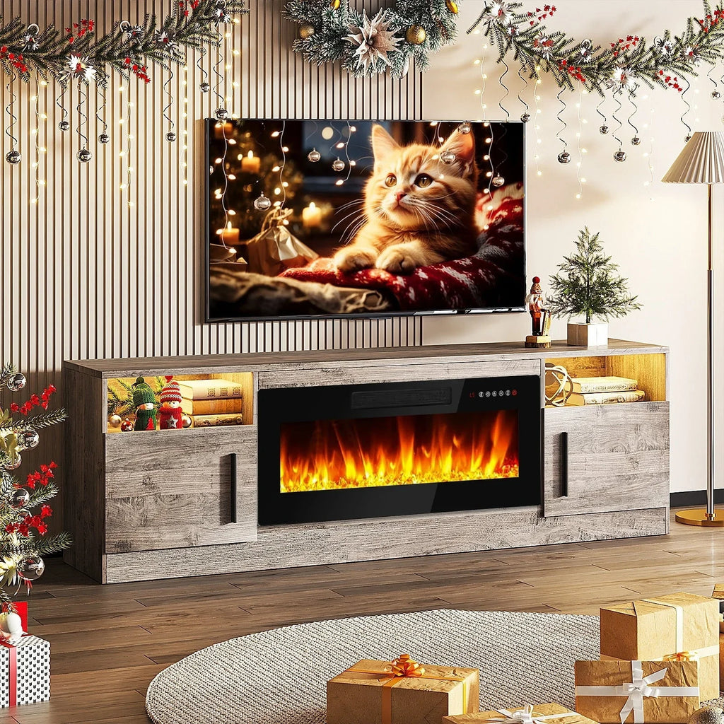 Mobile TV Bossin 70" con caminetto elettrico 36", Mobile TV per televisori fino a 80", 16 colori LED/Centro di intrattenimento