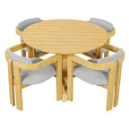 ModernLuxe Set da pranzo rotondo da esterno a 5 pezzi in legno di acacia, tavolo da 47" con 4 sedie a barilotto imbottite per giardino/patio/cortile