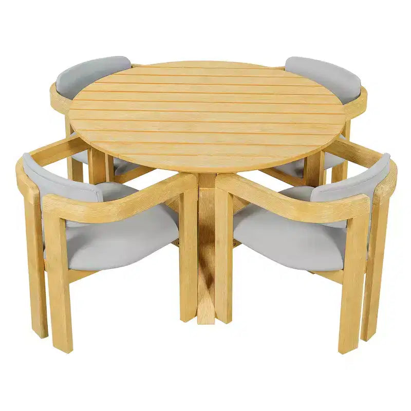 ModernLuxe Set da pranzo rotondo da esterno a 5 pezzi in legno di acacia, tavolo da 47" con 4 sedie a barilotto imbottite per giardino/patio/cortile