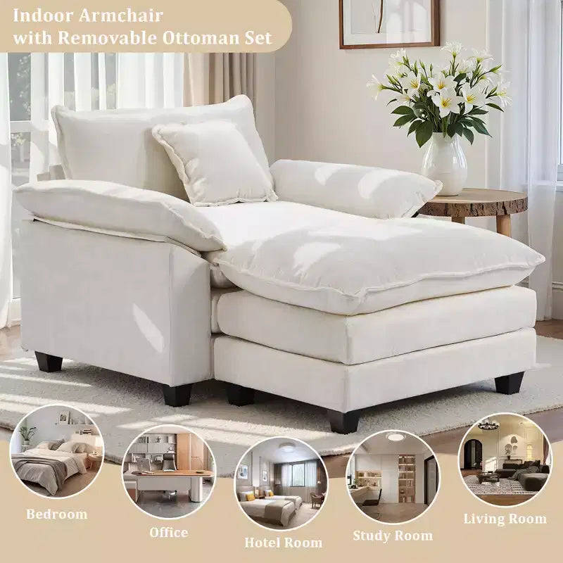 Fauteuil d'appoint surdimensionné en chenille EHMKNP avec pouf
