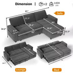 Divano Letto, Divano Estraibile a L da 81 pollici con Chaise Longue Reversibile e Contenitore/Porta USB/Tasca Laterale/Montaggio Senza Attrezzi, Velluto a Coste Beige