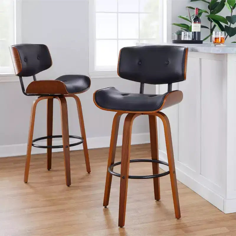 Ensemble de 2 tabourets de bar Lombardi Noyer/Noir - LumiSource : Hauteur fixe, Touffeté, Assise de 30,5, Milieu de siècle