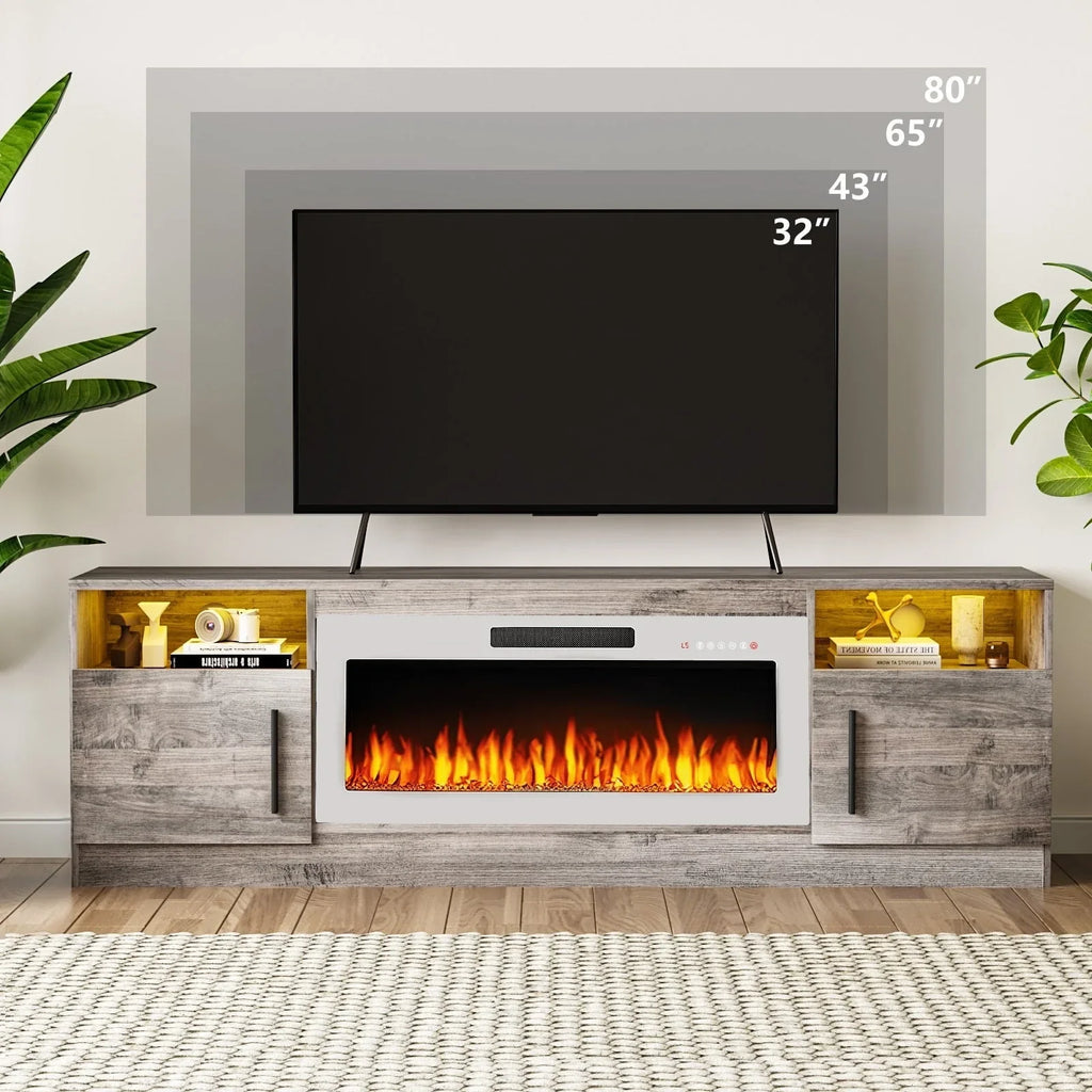Mobile TV Bossin 70" con caminetto elettrico 36", Mobile TV per televisori fino a 80", 16 colori LED/Centro di intrattenimento
