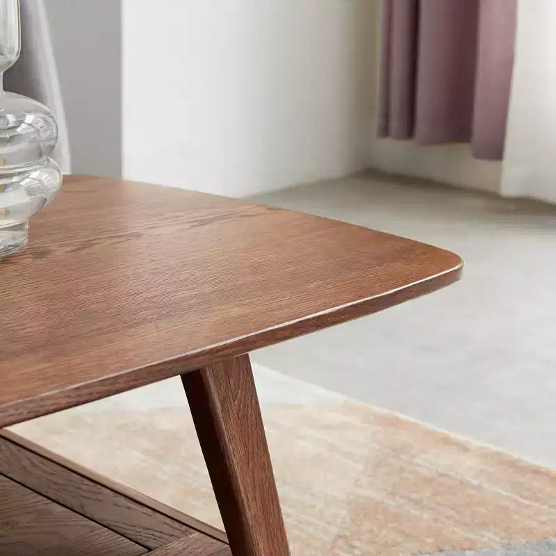 Tavolino rettangolare moderno GDFStudio Wright in legno massello di rovere con ripiano portaoggetti