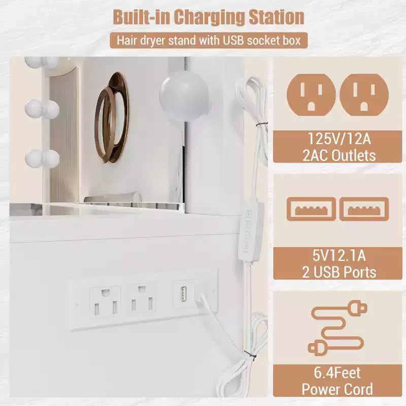 Toeletta con Specchio e Luci LED, Trucchi da Trucco Bianco con 11 Cassetti e una Presa di Corrente, 3 Modalità Colore e Luminosità Regolabile