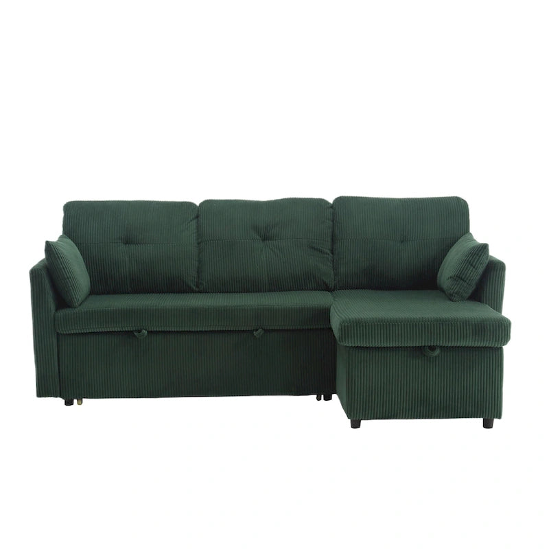 Divano Sezionale a L con Chaise Reversibile, Rivestimento in Velluto a Coste/Ciniglia, con Bracciolo Portaoggetti e Tasca Laterale