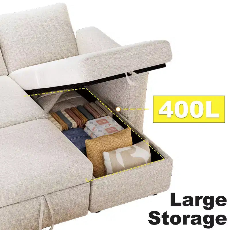 Dyonery Divano Letto Angolare 81, Divano Estraibile a L con Chaise Longue Reversibile con Contenitore, USB, Schienale Reclinabile