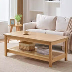 Bekrvio 47.2'' Table Basse Bohème Mid-Century, Table Centrale Rectangulaire Rustique à 2 Niveaux en Bois avec Pieds en Bois et Étagère en Rotin, pour Salon