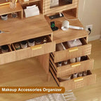 Coiffeuse moderne avec miroir de 24 pouces et 5 tiroirs, table de maquillage cannelée avec étagère de rangement pour femmes et filles