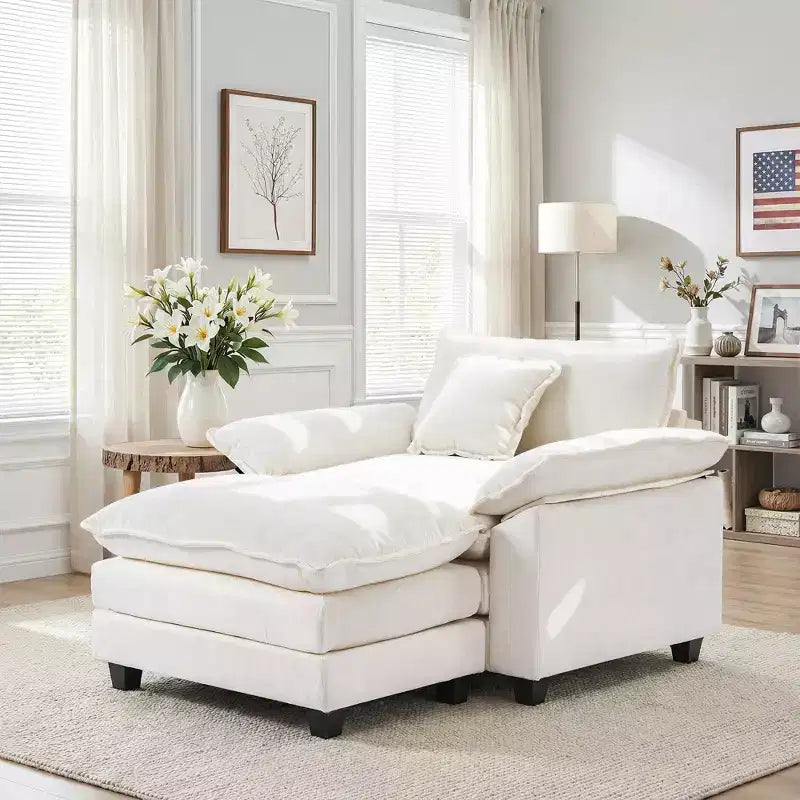 Fauteuil d'appoint surdimensionné en chenille EHMKNP avec pouf