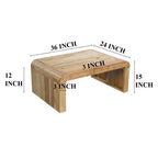 Tavolino da caffè Royal Hampton, in legno di acacia naturale lavorato a mano, rettangolare con piano ricurvo a cascata, 91 cm