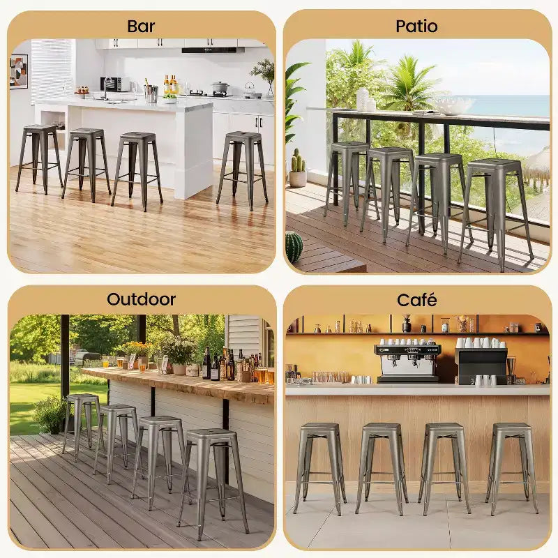 Yaheetech Lot de 4 Tabourets de Bar en Métal sans Dossier Hauteur Comptoir Chaises Empilables