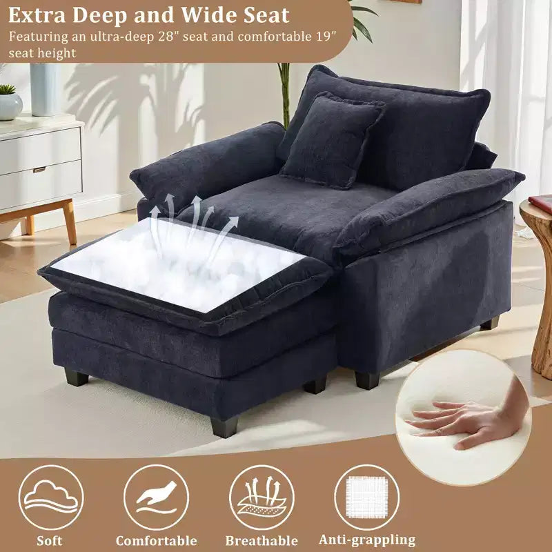 Fauteuil d'appoint surdimensionné en chenille EHMKNP avec pouf