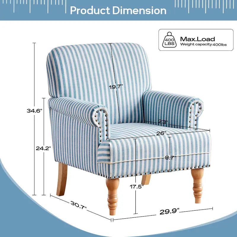Fauteuil d'appoint avec accoudoirs roulés - Lot de 2 - Bleu/Gris/Marron