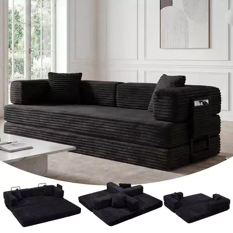 80,7 Divano letto trasformabile 5 in 1 – Velluto a coste, 544 kg, Nessun assemblaggio