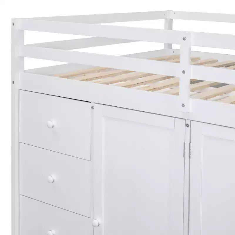 Lit mezzanine pleine taille Teddy Fleece avec étagère de rangement et tiroirs, lit mezzanine haut en bois avec bureau polyvalent pour chambre à coucher