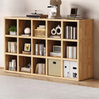 Libreria moderna orizzontale in legno a 8 cubi, finitura naturale