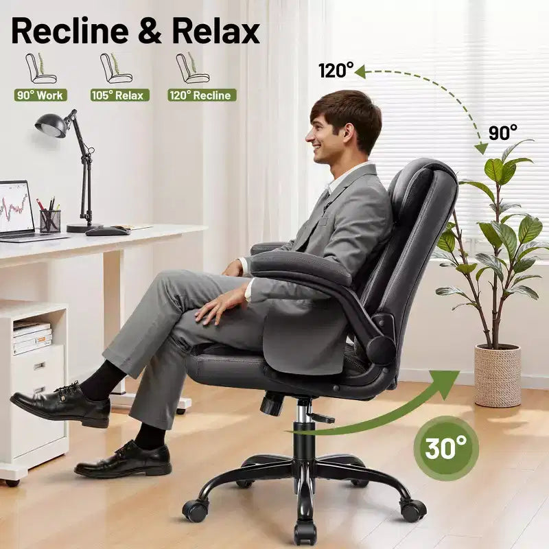 Sedia da Ufficio Direzionale KERDOM, Sedia da Ufficio Ergonomica in Pelle con Ruote