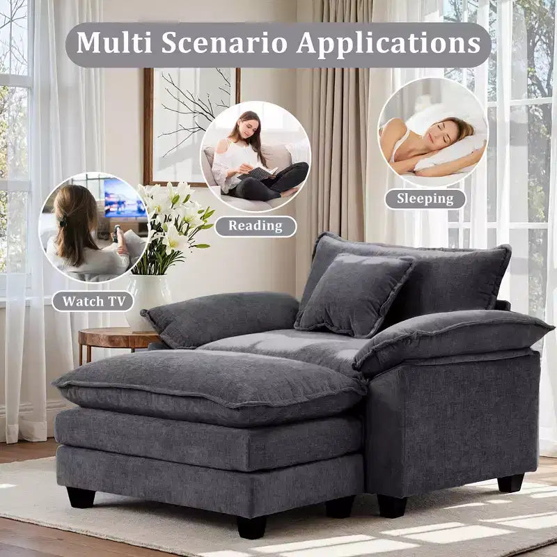 Fauteuil d'appoint surdimensionné en chenille EHMKNP avec pouf