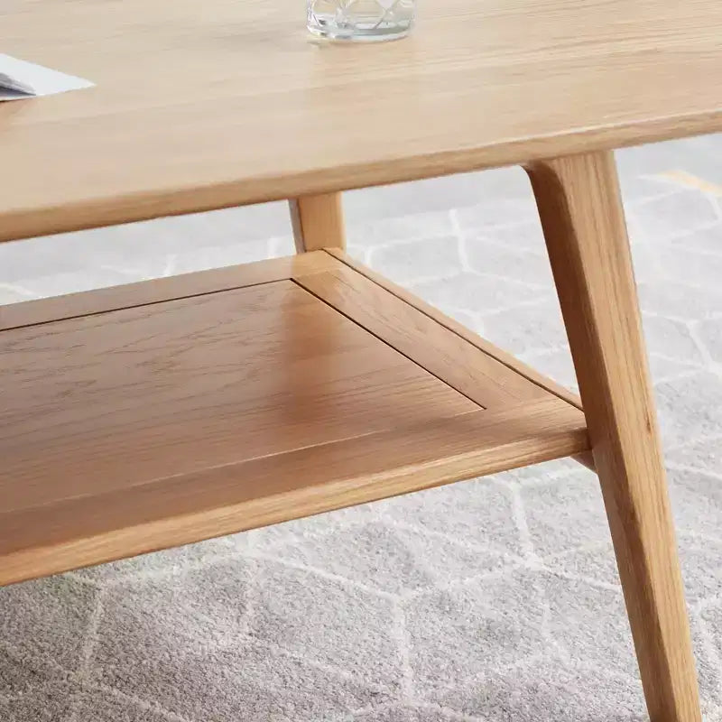 Tavolino rettangolare moderno GDFStudio Wright in legno massello di rovere con ripiano portaoggetti