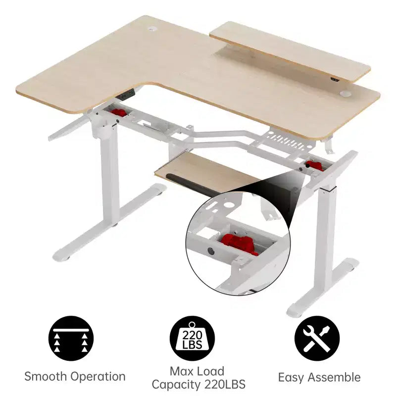Bureau assis-debout en forme de L EUREKA ERGONOMIC 60x23 avec accessoires