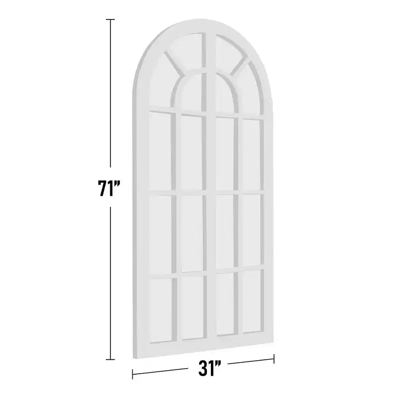 Miroir mural pleine longueur, design cintrée à grille en bois massif, ouvrable, sans support