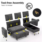 Canapé convertible 2 en 1 Dyonery avec méridienne de rangement, sectionnel en chenille avec ports USB pour salon
