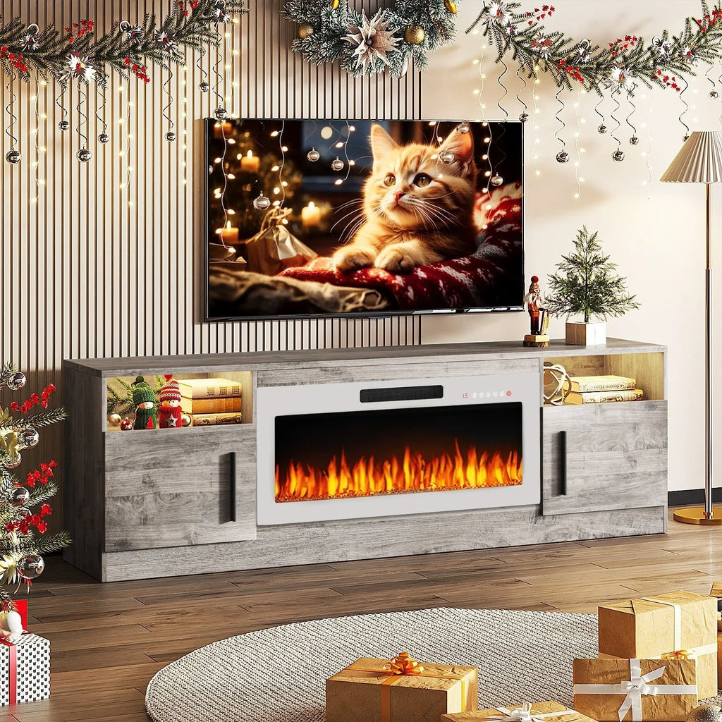 Mobile TV Bossin 70" con caminetto elettrico 36", Mobile TV per televisori fino a 80", 16 colori LED/Centro di intrattenimento