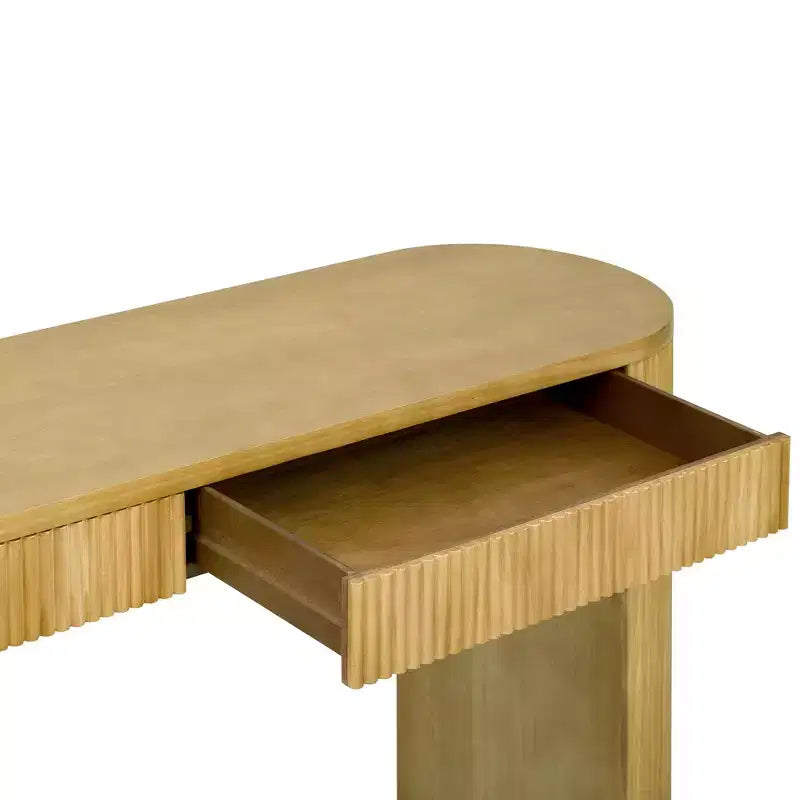 Consolle da 147,8 cm con Gambe Robuste Ad Arco Regolabili, Tavolo da Ingresso con Ampio Piano e Doppio Cassetto, Tavolino d'Appoggio per Soggiorno