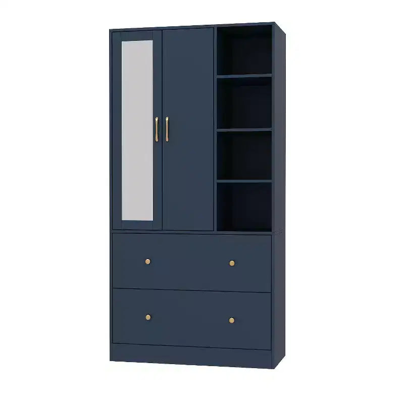 Armoire 2 portes avec miroir, tringle à vêtements et 2 tiroirs