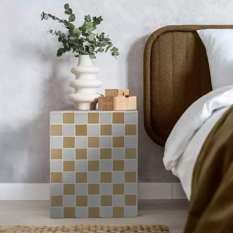 Tavolino rettangolare moderno in ceramica piastrellata in stile bohémien