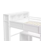 Lit mezzanine Whisen Wooden Queen avec armoire et bureau, tête de lit intégrée avec rangement