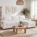 Divano Letto, Divano Estraibile a L da 81 pollici con Chaise Longue Reversibile e Contenitore/Porta USB/Tasca Laterale/Montaggio Senza Attrezzi, Velluto a Coste Beige