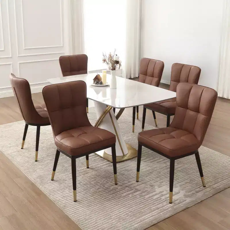 Bekrvio Sedie da Sala da Pranzo Set da 6, Moderne Imbottite in Ecopelle con Schienale Alto, Gambe in Metallo, Sedie da Cucina Senza Braccioli per Soggiorno Sala da Pranzo