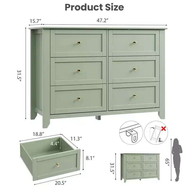 Commode 6 tiroirs, commode haute en bois avec tiroirs profonds, meuble de rangement avec poignées métalliques pour entrée, couloir, salon, chambre d'enfants, placard