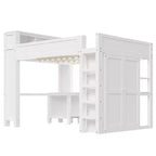 Lit mezzanine Whisen Wooden Queen avec armoire et bureau, tête de lit intégrée avec rangement