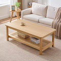 Bekrvio 47.2'' Table Basse Bohème Mid-Century, Table Centrale Rectangulaire Rustique à 2 Niveaux en Bois avec Pieds en Bois et Étagère en Rotin, pour Salon